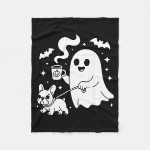 Cobertor De Velo Cachorro Fantasma Bulldogue Francês Café Halloween