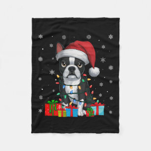Cobertor De Velo Cachorro Feio Xmas Luzes Santa Hat Boston Terrier