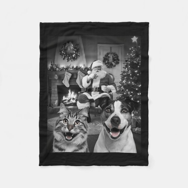 Cobertor De Velo Cachorro Gato Engraçado De Natal Selfie Com Papai  (Frente)