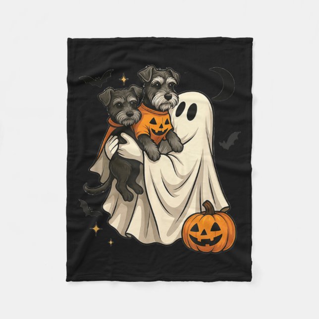 Cobertor De Velo Cachorro Ghost Miniature Schnauzer Halloween (Frente)