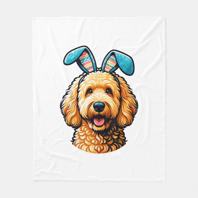 Cobertor De Velo Cachorro Goldendoodle da Páscoa Usando Orelhas de  (Frente)