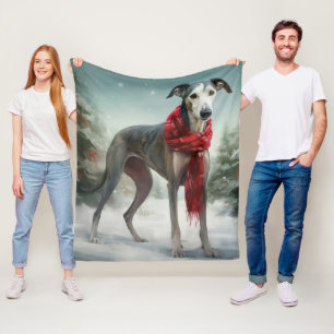 Cobertor De Velo Cachorro Greyhound na neve de Natal 