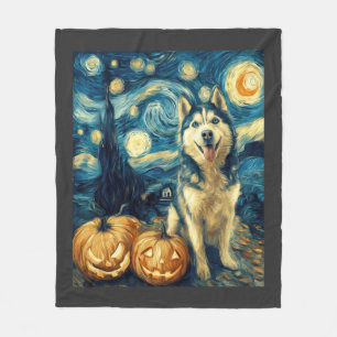 Cobertor De Velo Cachorro Husky Siberiano Fofo Abóbora de Halloween