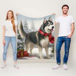 Cobertor De Velo Cachorro Husky Siberiano na Neve Natal