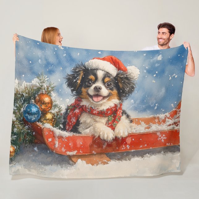 Cobertor De Velo Cachorro Japonês Chin no Trenó Deixe Nevar Natal (In Situ)