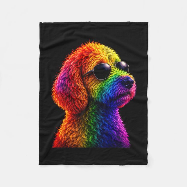 Cobertor De Velo Cachorro lgbt arco-íris goldendoodle com óculos de (Frente)
