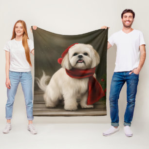 Cobertor De Velo Cachorro Lhasa Apso na Neve Natal