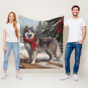 Cobertor De Velo Cachorro Malamute do Alasca na Neve Natal