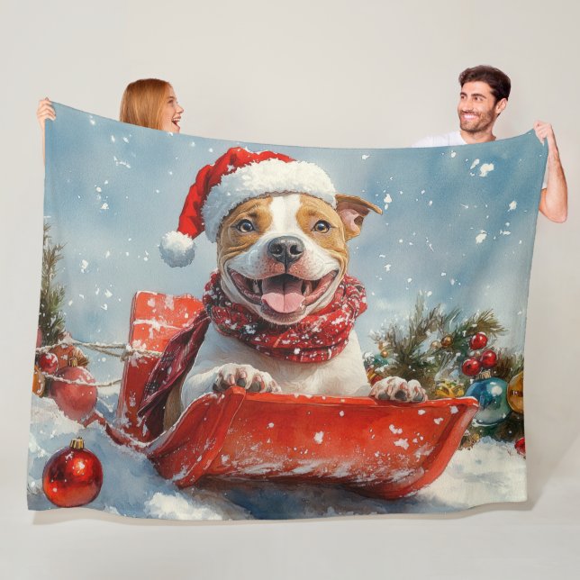 Cobertor De Velo Cachorro Pitbull no Trenó Deixe Nevar Natal (In Situ)