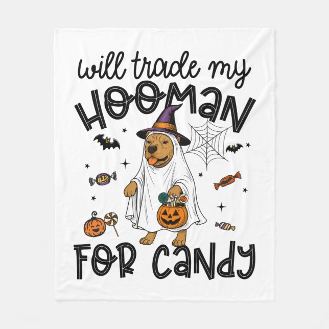 Cobertor De Velo Cachorro Pitpull Fantasma Assustador de Halloween (Frente)