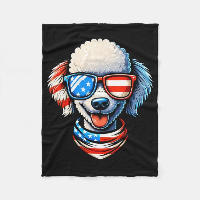 Cobertor De Velo Cachorro Poodle Usando Óculos de Sol da Bandeira d (Frente)