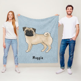 Cobertor De Velo Cachorro Pug Cor de Pele com Nome Personalizado Az