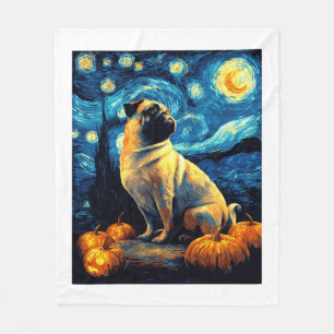 Cobertor De Velo Cachorro Pug da noite estrelada de van gogh hallow