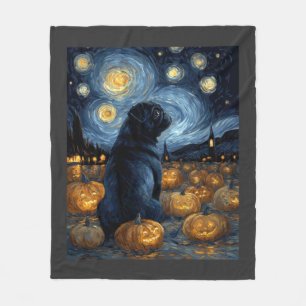 Cobertor De Velo Cachorro Pug preto da noite estrelada de van gogh 