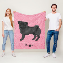 Cobertor De Velo Cachorro Pug Preto Fofo com Ropas e Corações Rosa 