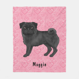Cobertor De Velo Cachorro Pug Preto Fofo com Ropas e Corações Rosa 
