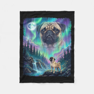 Cobertor De Velo Cachorro Pug uivando luzes do norte aurora lua flo