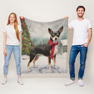 Cobertor De Velo Cachorro Rat Terrier na Neve Natal