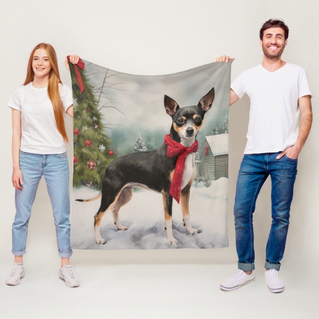 Cobertor De Velo Cachorro Rat Terrier na Neve Natal  (In Situ)