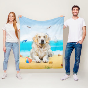 Cobertor De Velo Cachorro Retriever Dourado na Praia