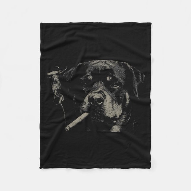 Cobertor De Velo Cachorro Rottweiler Fofa Retro Fumando Meme (Frente)