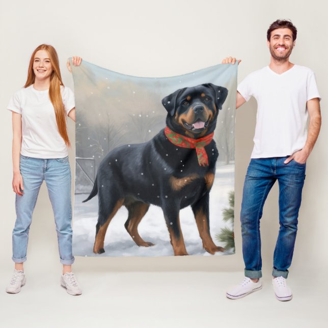 Cobertor De Velo Cachorro Rottweiler na Neve Natal (In Situ)