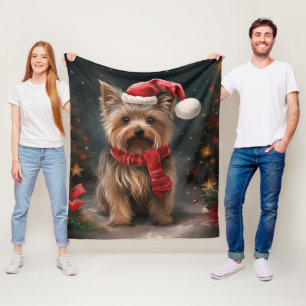 Cobertor De Velo Cachorro Yorkshire Terrier na Neve Natal
