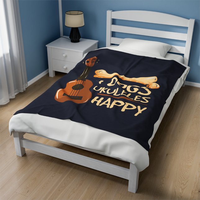 Cobertor De Velo Cachorros e Ukulele me fazem feliz lar (Dogs and Ukulele Musician Fleece Blanket)