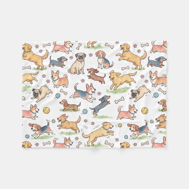 Cobertor De Velo Cachorros Fofos Brincando em Todo Lugar (Frente (Horizontal))