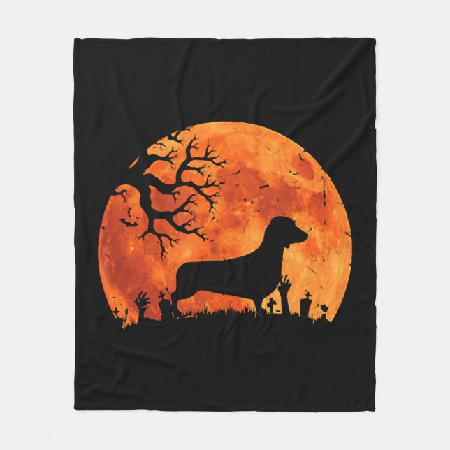 Cobertor De Velo Cachshund Dog E Dia de as Bruxas engraçado De Lua (Frente)