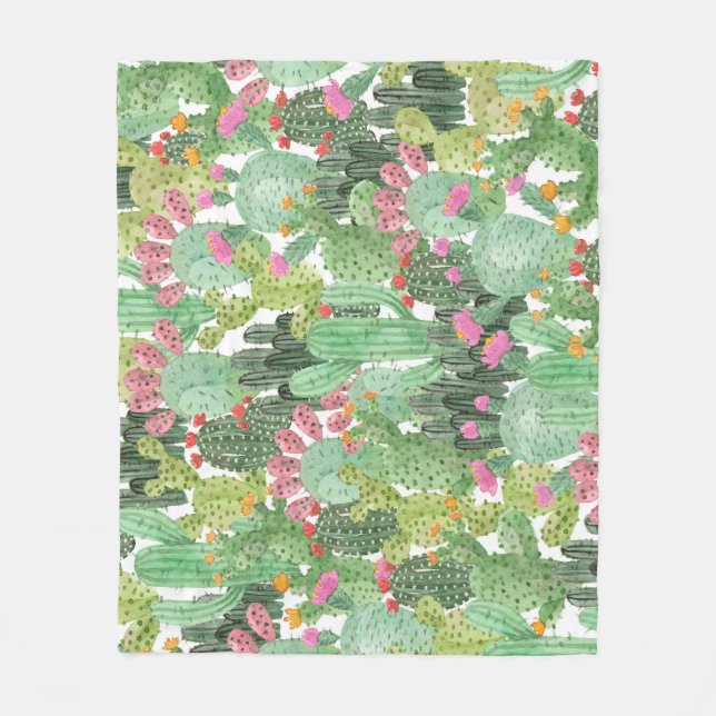 Cobertor De Velo Cacto Pintado à Mão: Verde Deserto (Frente)