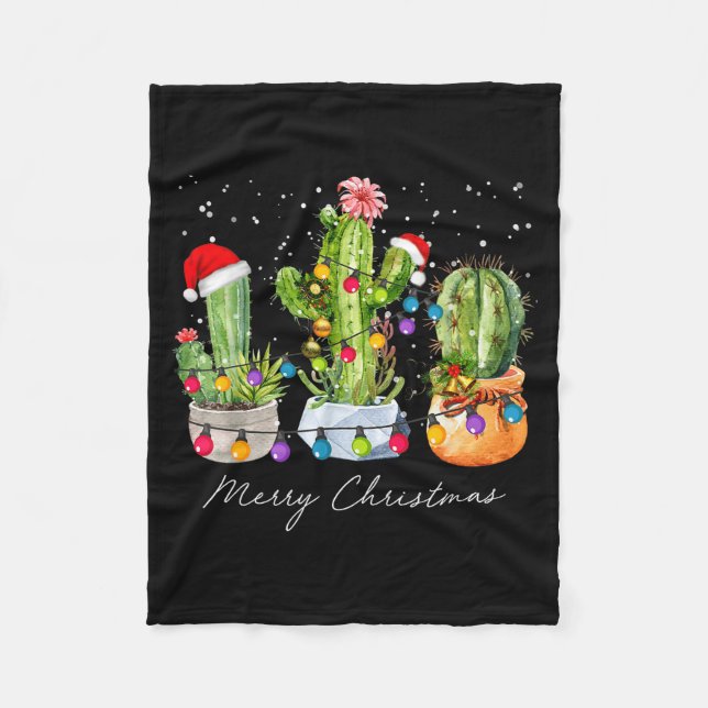 Cobertor De Velo Cactus Christmas Xmas Trees Lights Santa Hat Cactu (Frente)
