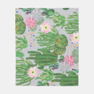 Cobertor De Velo Cactus e flores, pintura sem costura com aquarela.