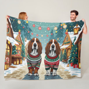 Cobertor De Velo Cães Basset Hound Natal Neve Férias