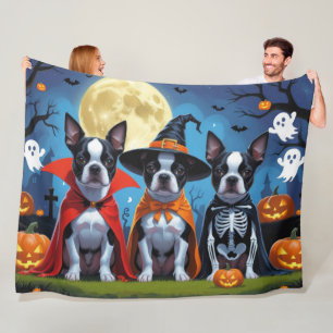 Cobertor De Velo Cães Boston Terrier Abóbora Funny Halloween