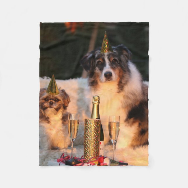 Cobertor De Velo Cães Celebrando Ano Novo (Frente)