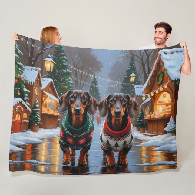 Cobertor De Velo Cães Dachshund Natal Neve Férias (In Situ)