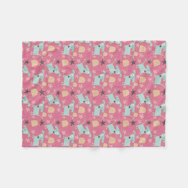 Cobertor De Velo Cães, Estrelas e Flores (Frente (Horizontal))