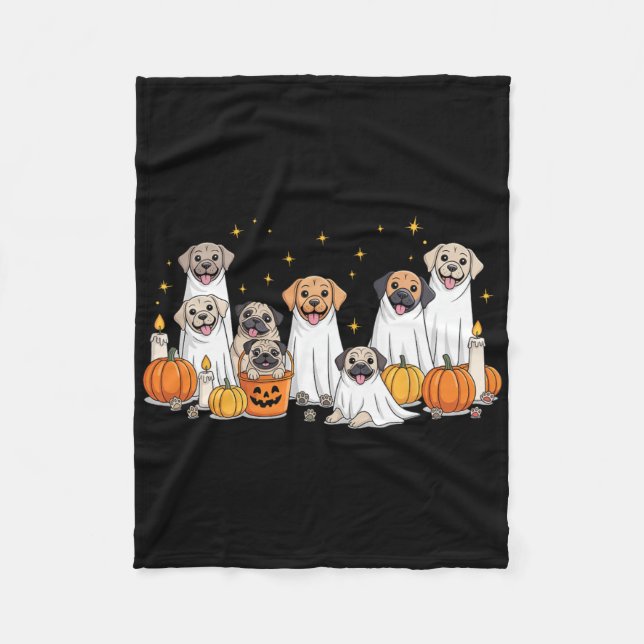 Cobertor De Velo Cães Fantasmas Cães Bonitos Vestidos Como Fantasma (Frente)