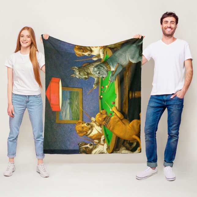 Cobertor De Velo Cães Jogando Sinuca Bilhar Brincadeira Divertida (In Situ)