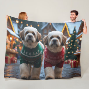 Cobertor De Velo Cães Lhasa Apso Natal Neve Férias