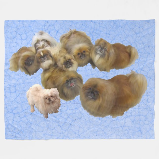 Cobertor De Velo Cães Pekingese em Azul (Frente (Horizontal))