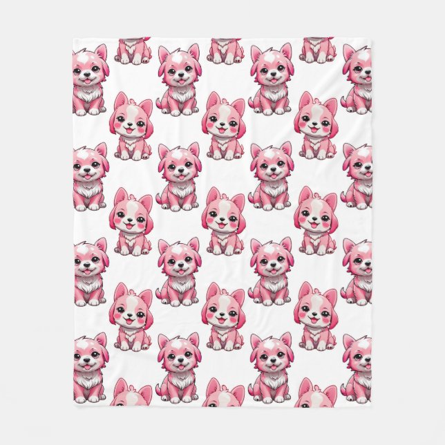 Cobertor De Velo Cães Rosa Fofos - Branco  (Frente)