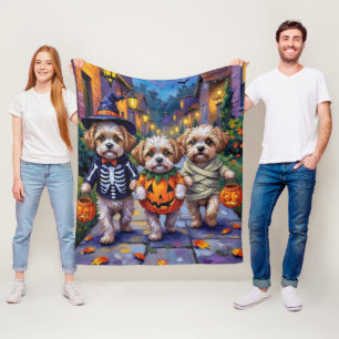 Cobertor De Velo Cães Shih Tzu com Fantasias de Halloween Trick-or-