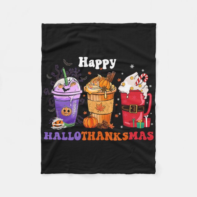 Cobertor De Velo Café Feliz Hallothanksmas Halloween Dia de Ação de (Frente)