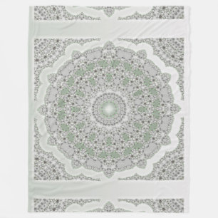 Cobertor De Velo Caleidoscópio Fractal Mandala - cinza verde
