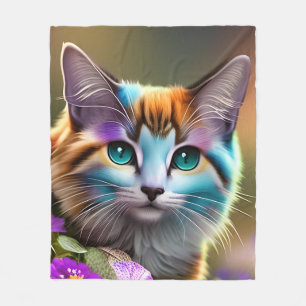 Cobertor De Velo Calico, flores, gata e flores azuis e ferrugem