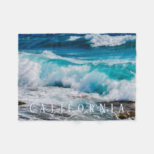 Cobertor De Velo California Beach, Teal Waves, Texto Branco