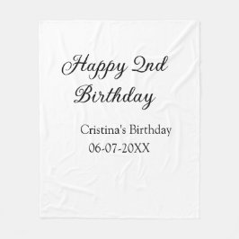 Cobertor De Velo caligrafia simples segundo aniversário feliz mínim