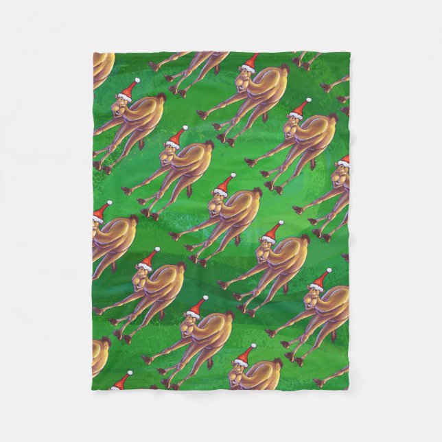 Cobertor De Velo Camel Christmas on Green (Frente)